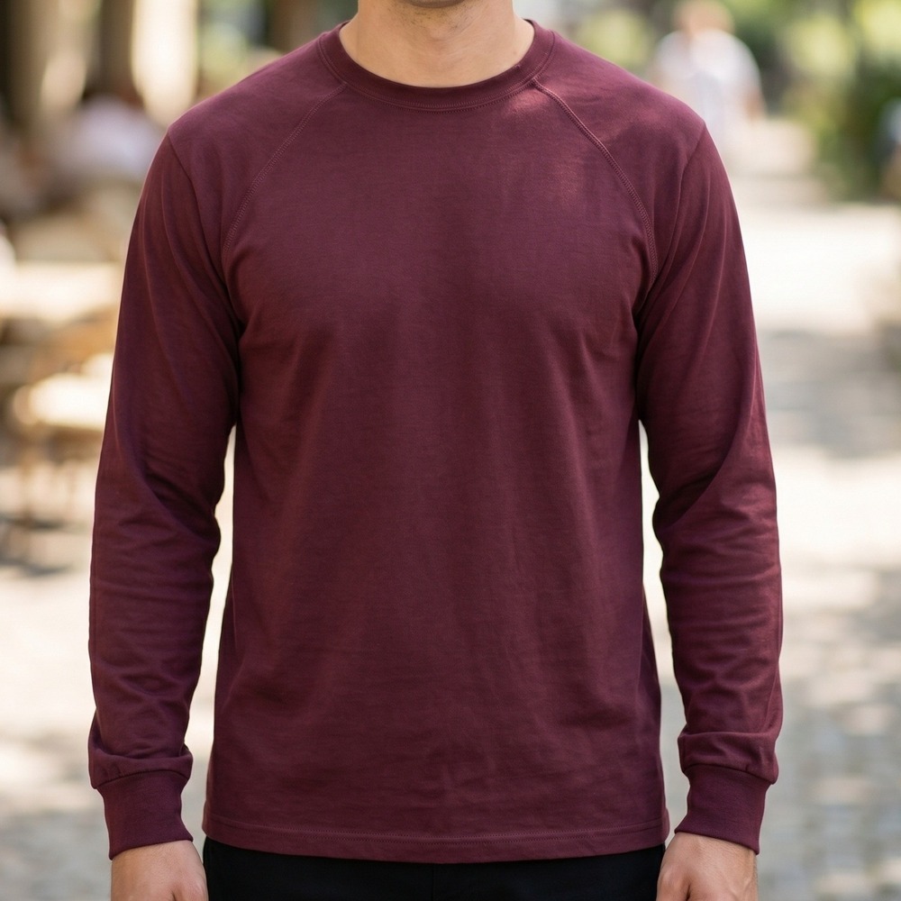 Champion Mens Long Sleeve Raglan T-Shirt Maroon Burgundy Crew Neck S 4905